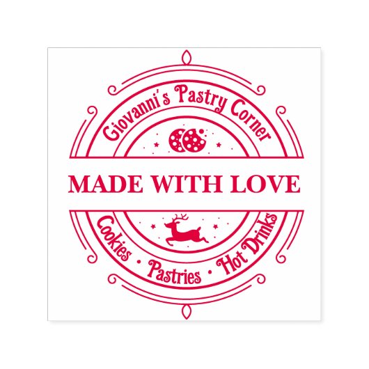 Gemaakt van liefde Modern Retro Red Zelfinktende Stempel (Design)