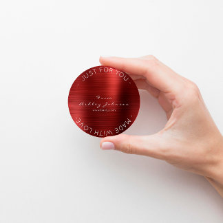 Gemaakt van Love Steel Red Burgundy Metallic Shiny Ronde Sticker