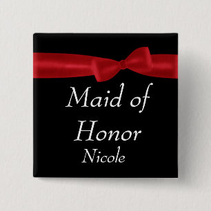 GEMAIKT VOOR HONOR Red Bow Wedding Aangepaste naam Vierkante Button 5,1 Cm