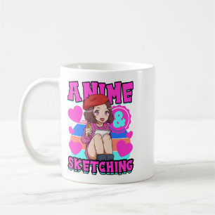 Gemakkelijk afgeleid door anime en het schetsen va koffiemok