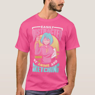 Gemakkelijk afgeleid door anime en schetsen Lo T-shirt