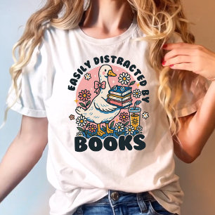Gemakkelijk afgeleid door boeken Goose Book Lover T-shirt