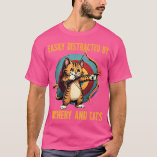 Gemakkelijk afgeleid door boogschieten en katten g t-shirt