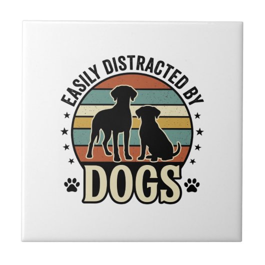Gemakkelijk afgeleid door honden Vintage Silhouett Tegeltje (Voorkant)