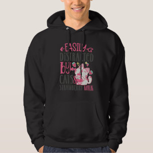 Gemakkelijk afgeleid door katten en aardbeienmelk hoodie