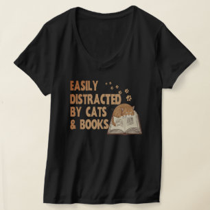 Gemakkelijk afgeleid door katten en boeken   Black T-shirt