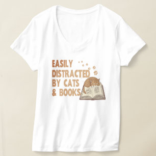 Gemakkelijk afgeleid door katten en boeken   Funny T-shirt