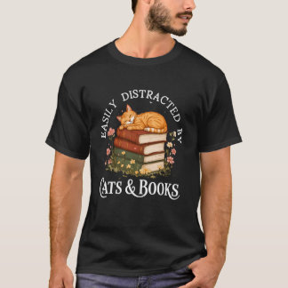 Gemakkelijk Afgeleid door Katten en Boeken Grappig T-shirt
