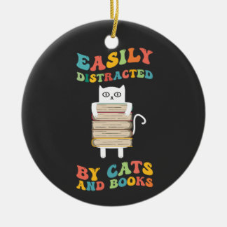 Gemakkelijk afgeleid door katten en boeken groovy keramisch ornament