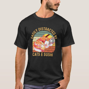 Gemakkelijk Afgeleid door Katten en Sushi Grappig T-shirt