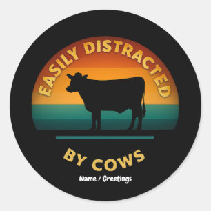 Gemakkelijk afgeleid door Koeien Funny Farming Gif Ronde Sticker