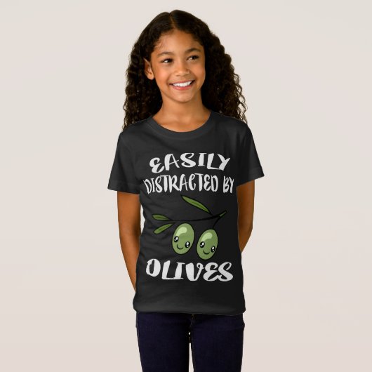 Gemakkelijk afgeleid door olijven fruitliefhebber t-shirt (Voorkant volledig)