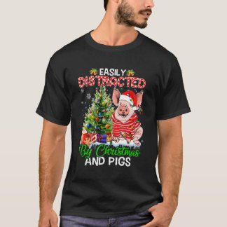 Gemakkelijk afgeleid door varkens en boer Xmas voo T-shirt