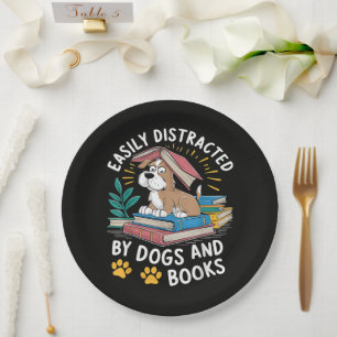 Gemakkelijk Afleidd door Honden en Boeken Grappige Papieren Bordje