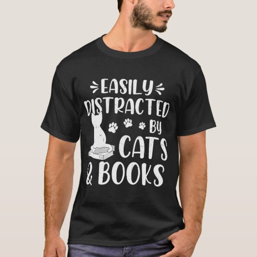 Gemakkelijk verstoord door katten en boeken t-shirt (Voorkant)