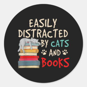 Gemakkelijk Vervormd door Katten en Boeken   Funny Ronde Sticker