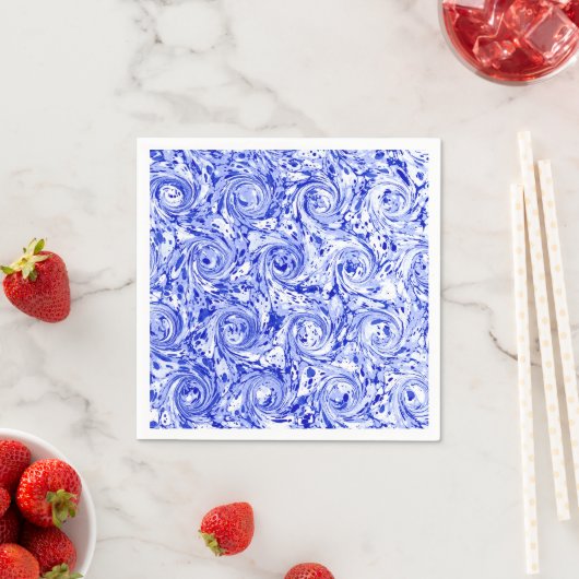 gemarmerd abstract ontwerp | Blauw-witte werveling Servetten (Insitu)