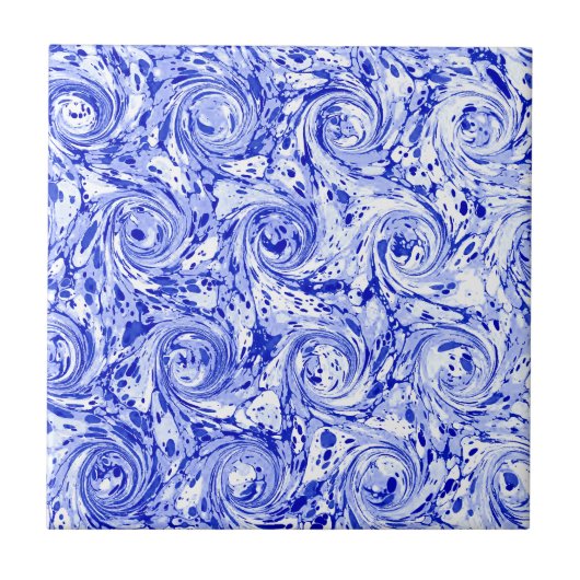 Gemarmerd abstract ontwerp | Blauwe witte zeugen Tegeltje (Voorkant)