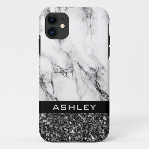 Gemarmerd en zwarte glitters iPhone 11 hoesje
