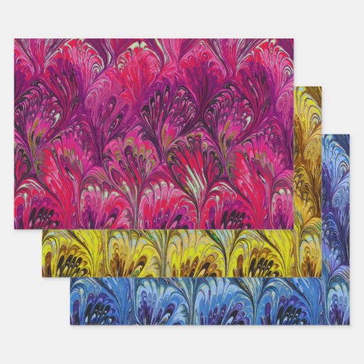 GEMARMERD PAPIER, ABSTRACT ROZE BLAUW GEEL PATROON INPAKPAPIER VEL (Set)