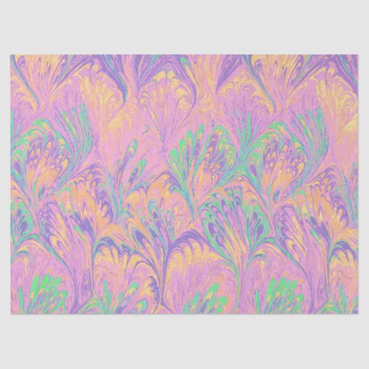 GEMARMERD PAPIER,ABSTRACT ROZE GROEN PAUWPATROON TISSUEPAPIER (Voorkant)