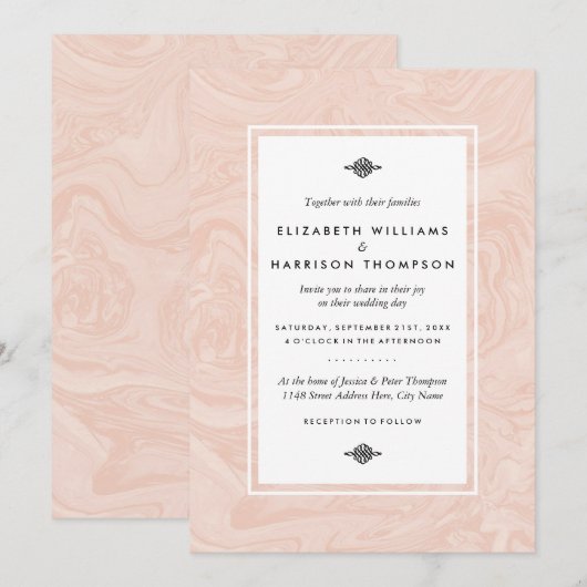 Gemarmerd Roos Elegant Vintage Wedding Kaart (Voorkant / Achterkant)