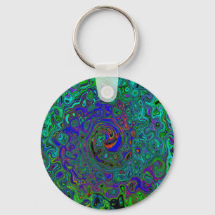 Gemarmerde Blauwe en Aquamarijn Abstracte Retro We Sleutelhanger