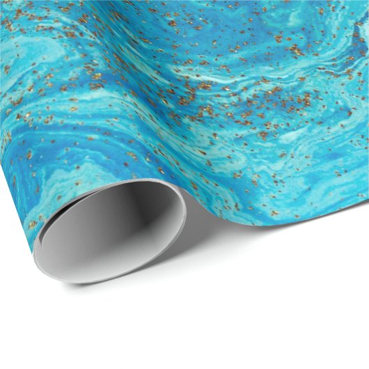 Gemarmerde blauwe en gouden abstracte achtergrond. cadeaupapier (Rol Hoek)