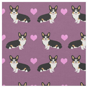 gemarmerde corgi houdt van paarse harten stof