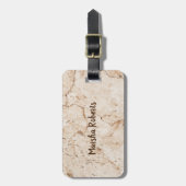 Gemarmerde crème met monogram bagagelabel (Voorkant verticaal)