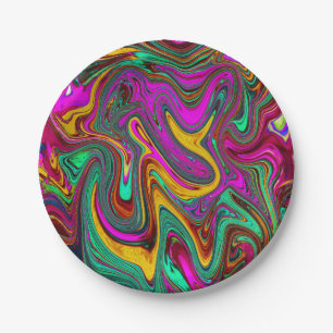 Gemarmerde hete roze en zeeschuim groene abstracte papieren bordje