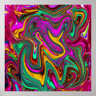 Gemarmerde hete roze en zeeschuim groene abstracte poster