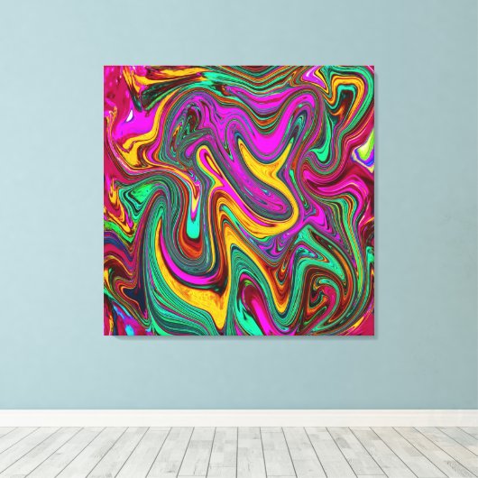 Gemarmerde Hot Pink en Zee Schuimgroene Abstracte  Canvas Afdruk (Insitu (Houten vloer))