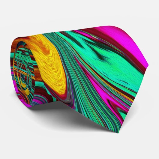 Gemarmerde Hot Pink en Zee Schuimgroene Abstracte  Stropdas (Opgerold)