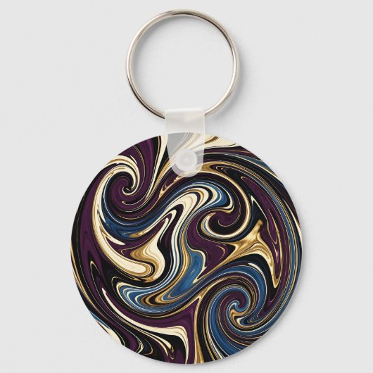 Gemarmerde kronkel paars goud blauw abstract sleutelhanger (Voorkant)