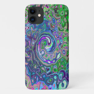 Gemarmerde Lime Green en Paarse Abstracte Retro Sw iPhone 11 Hoesje
