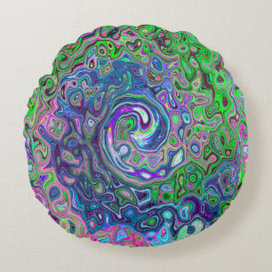 Gemarmerde Lime Green en Paarse Abstracte Retro Sw Rond Kussen