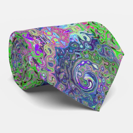 Gemarmerde Lime Green en Paarse Abstracte Retro Sw Stropdas (Opgerold)