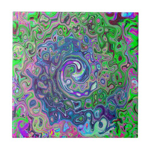 Gemarmerde Lime Green en Paarse Abstracte Retro Sw Tegeltje (Voorkant)