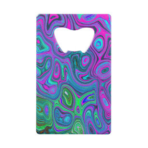 Gemarmerde Magenta en Limegroene Groovy Abstracte Kredietkaart Flessenopener