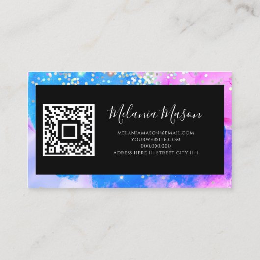 Gemarmerde makreel Glitter QR Code Roze Blauw Visitekaartje (Achterkant)