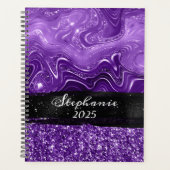 Gemarmerde Royal Paarse Glitter Black Brush Stroke Planner (Voorkant)