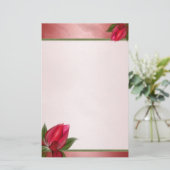 Gemarmerde roze rode bloemen briefpapier (Staand voorkant)