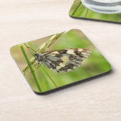 Gemarmerde witte vlinder op gras bier onderzetter (Linkerzijde)