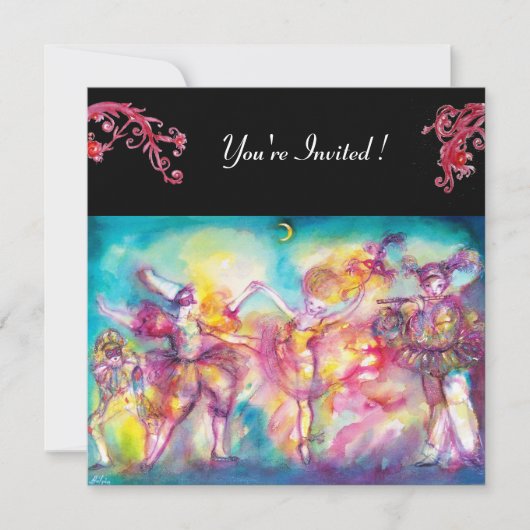 GEMASKERD BAL, rode krullen Kaart (Voorkant)