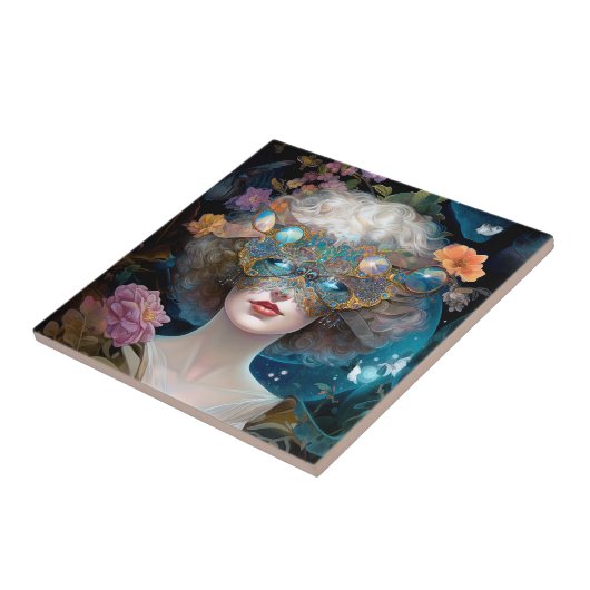Gemaskerde Lady Fantasy Kunst Tegeltje (Zijkant)