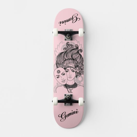 Gemaskerde Lady Gemini Zodiac Symbol en Sign Pink Skateboard (Voorkant)