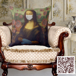Gemaskerde Mona Lisa Spelen Veilig Rond Coronaviru Kussen