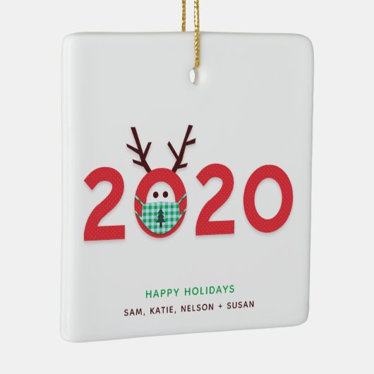 Gemaskerde rendierversiering 2020 Aangepaste rode  Keramisch Ornament (Rechts)