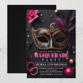Gemasquerade Elegant Roze Uitnodiging Feest (Voorkant / Achterkant)